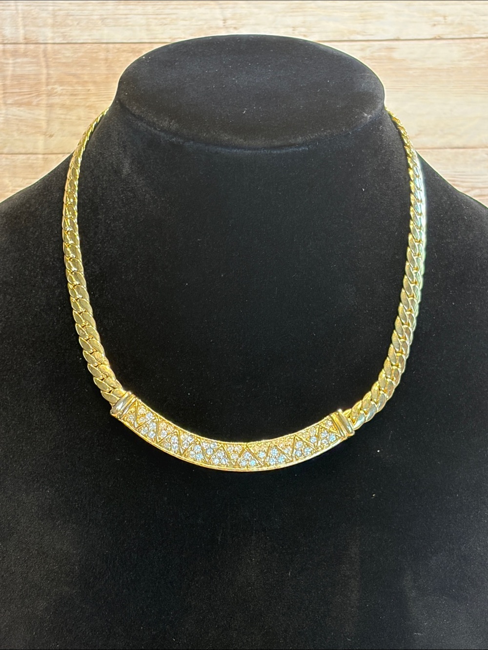 Vintage Park Lane Gold Pave Pendant Chain Necklace Rhinestone bar